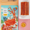 Close-up of Traditional Hot and Spicy Stick texture - chewy strip grain snack, Hot Spicy flavor, vacuum-packed