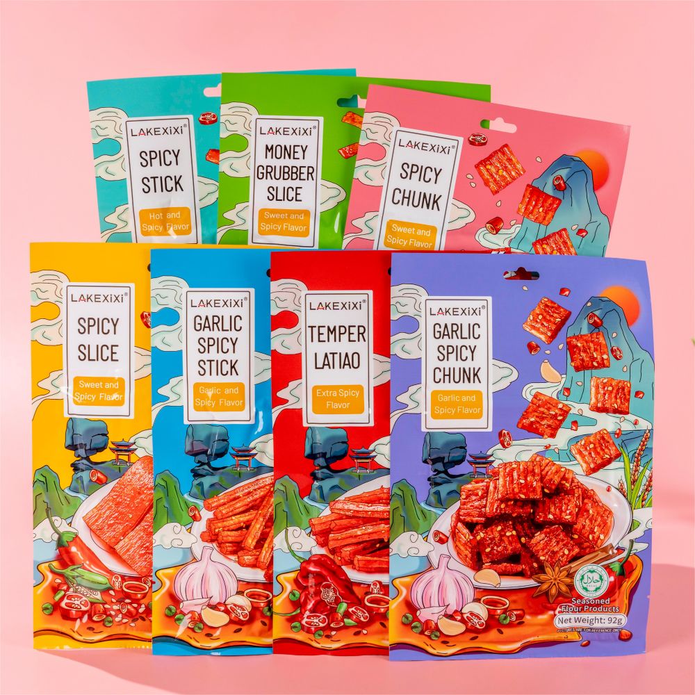 Customizable OEM packaging for 92g extra spicy latiao - bilingual label, logo printing, vacuum packaging